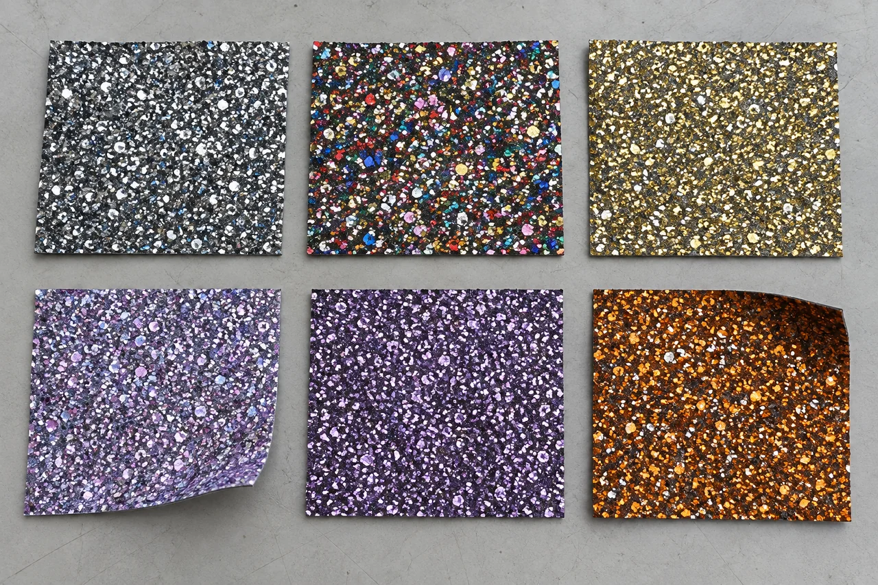 Colours and surfaces of glitter materials