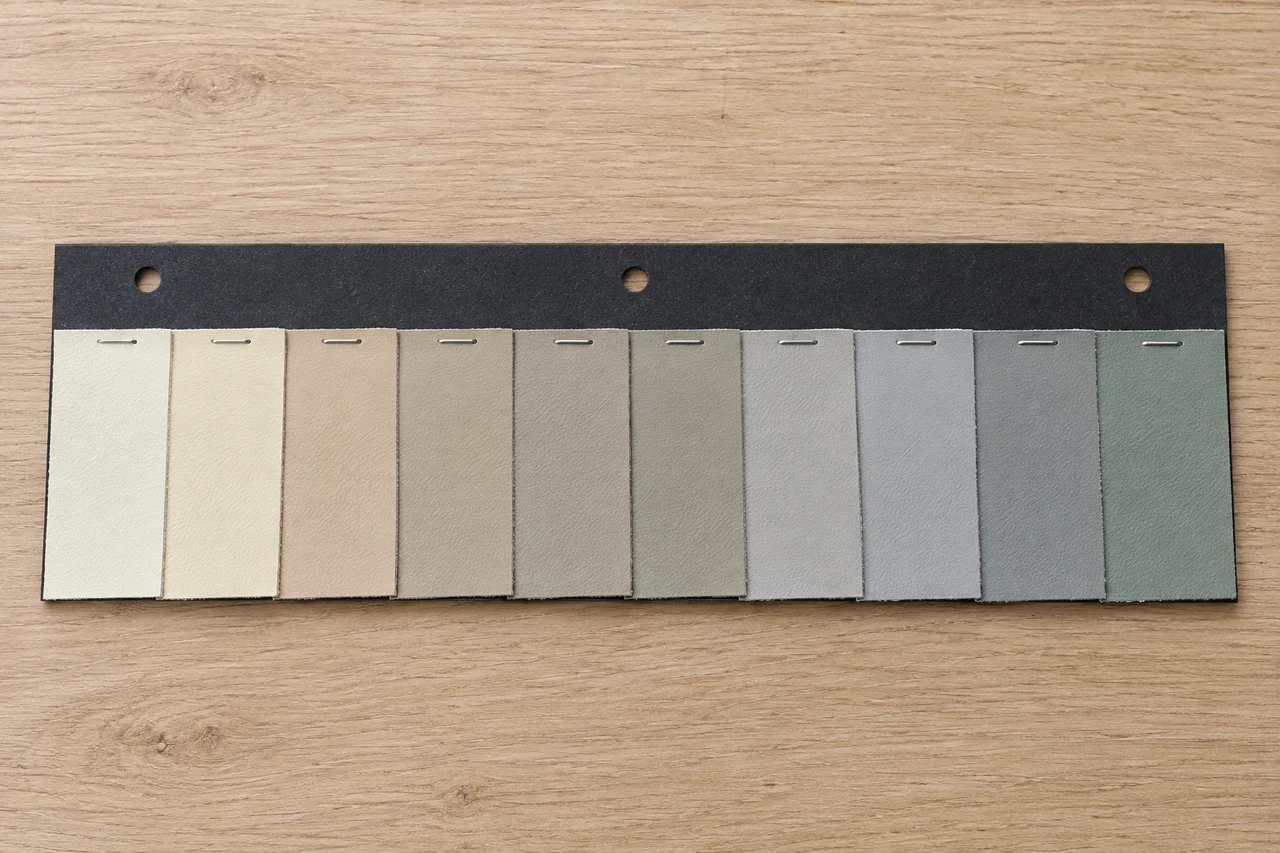 Colour swatches from ivory to grey
